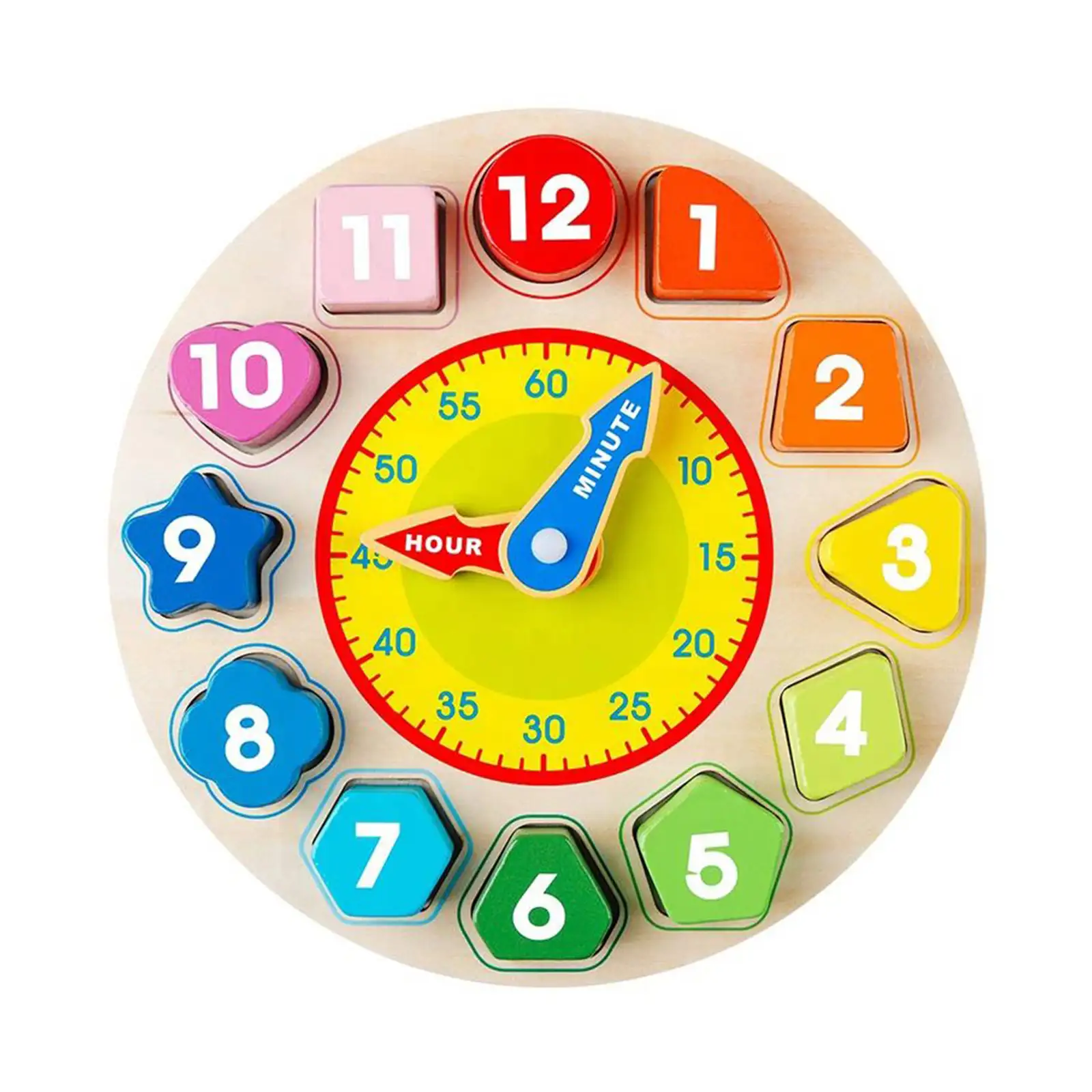 Wooden Preschool Shape Sorter Education Clock – Montessori Learning Toy for Telling Time, Colors, and Shapes 4 Preschool Education Clock