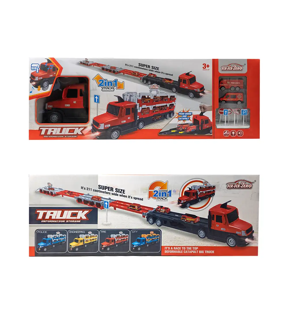 2-in-1 Deformable Catapult Big Truck Toy Set with Race Track