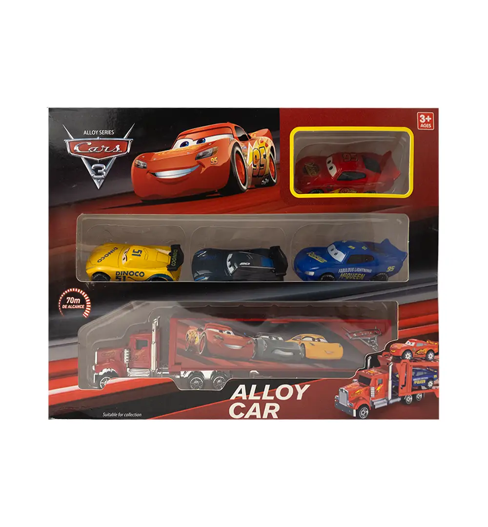 Disney Cars Toy Truck Set with 4 Diecast Alloy Racing Cars