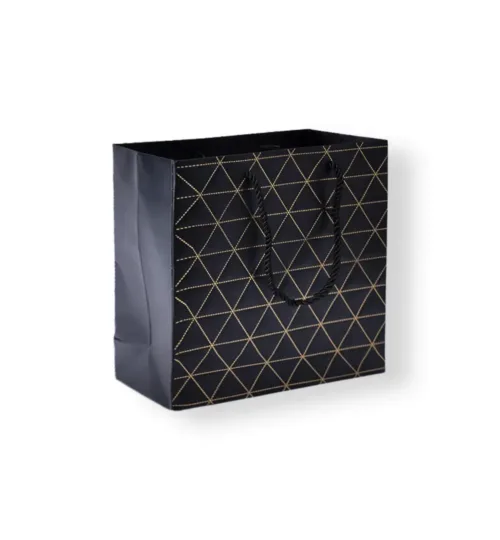 Geometric Paper Gift Bag with Rope Handles - Black & Gold