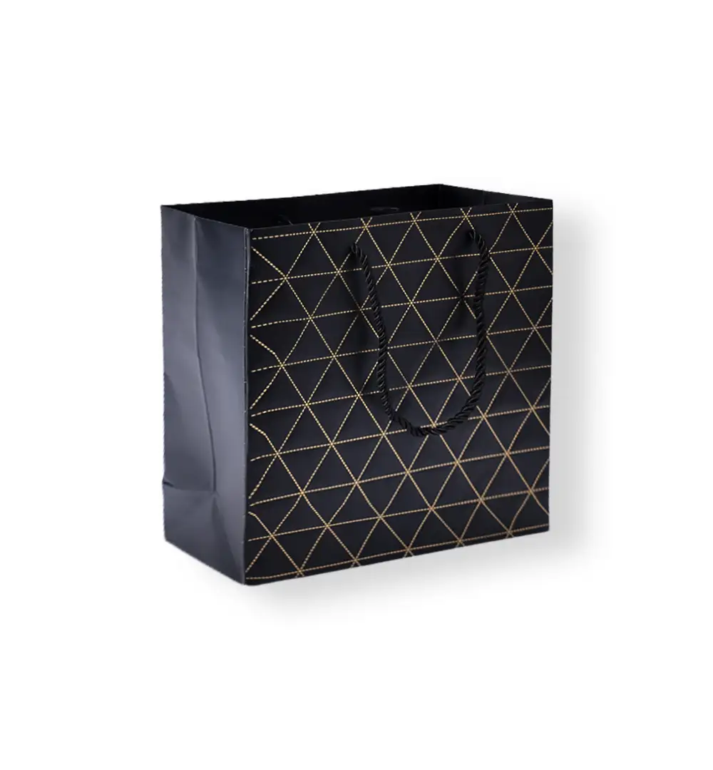 Geometric Paper Gift Bag with Rope Handles - Black & Gold