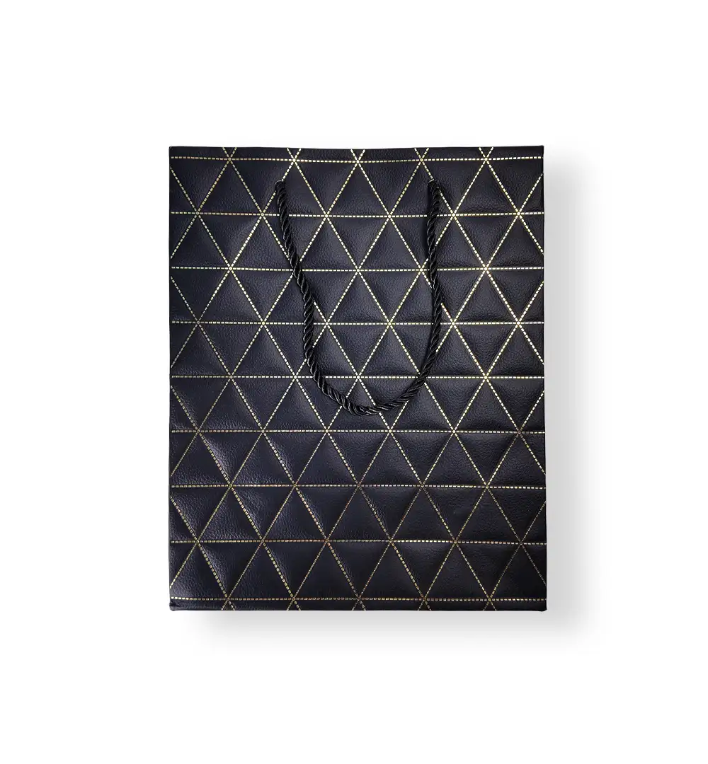 Geometric Paper Gift Bag with Rope Handles - Black & Gold