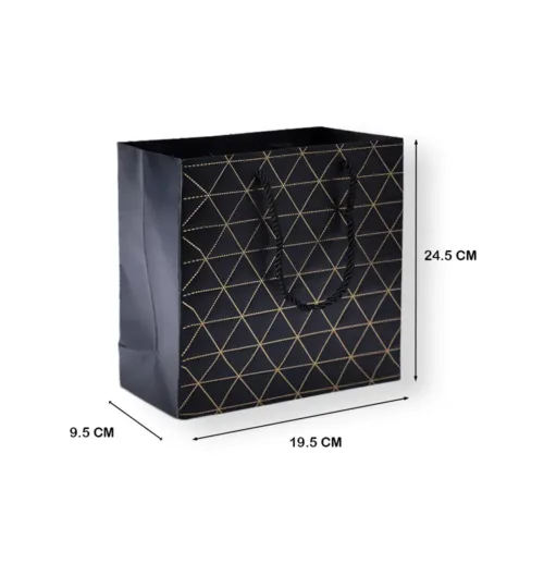 Geometric Paper Gift Bag with Rope Handles - Black & Gold