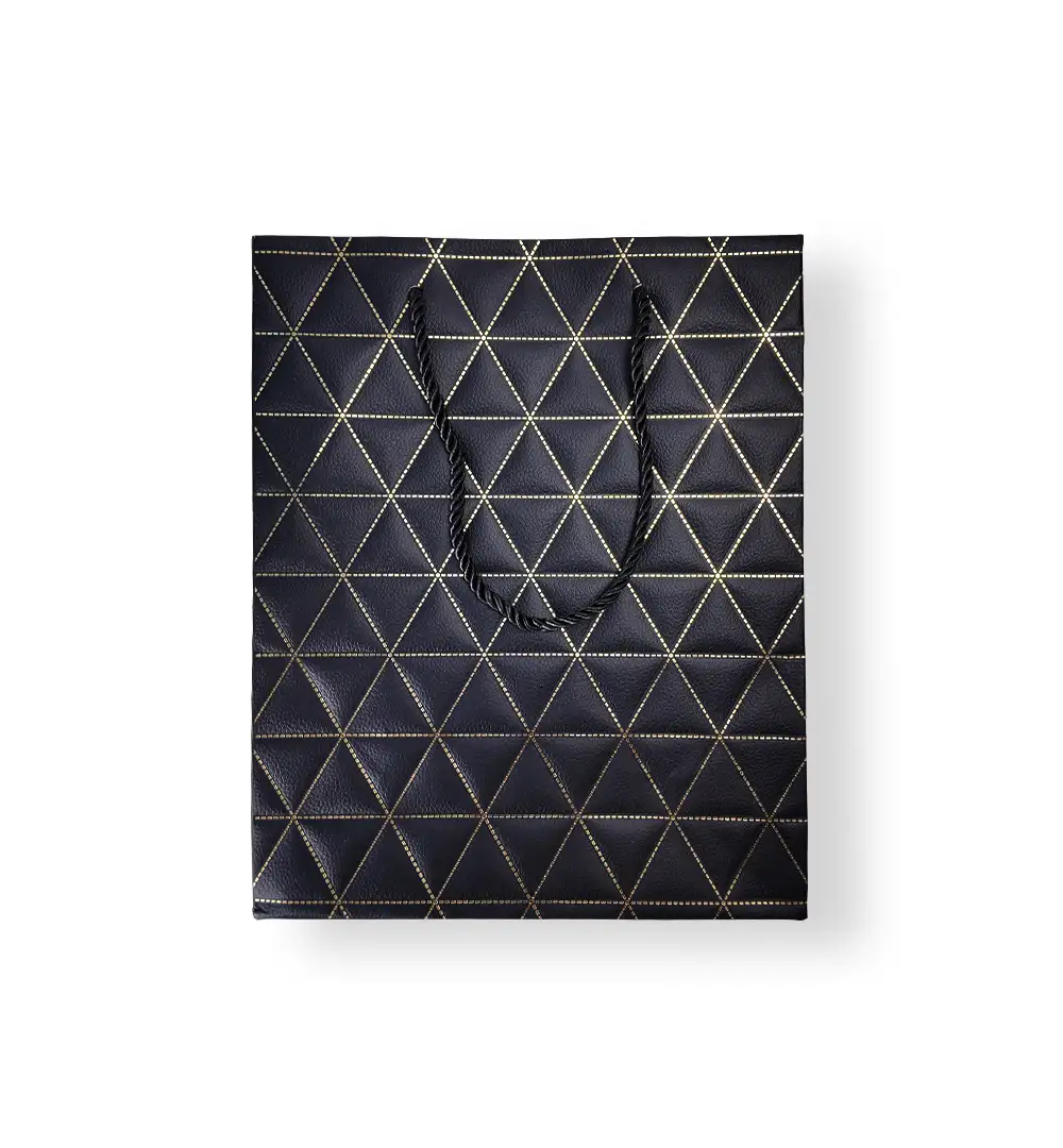Geometric Paper Gift Bag with Rope Handles - Black & Gold