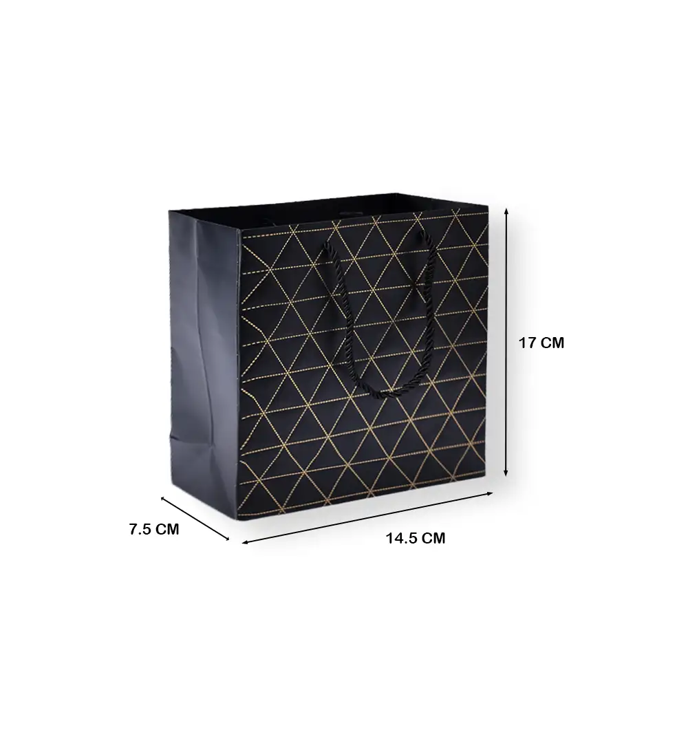 Geometric Paper Gift Bag with Rope Handles - Black & Gold