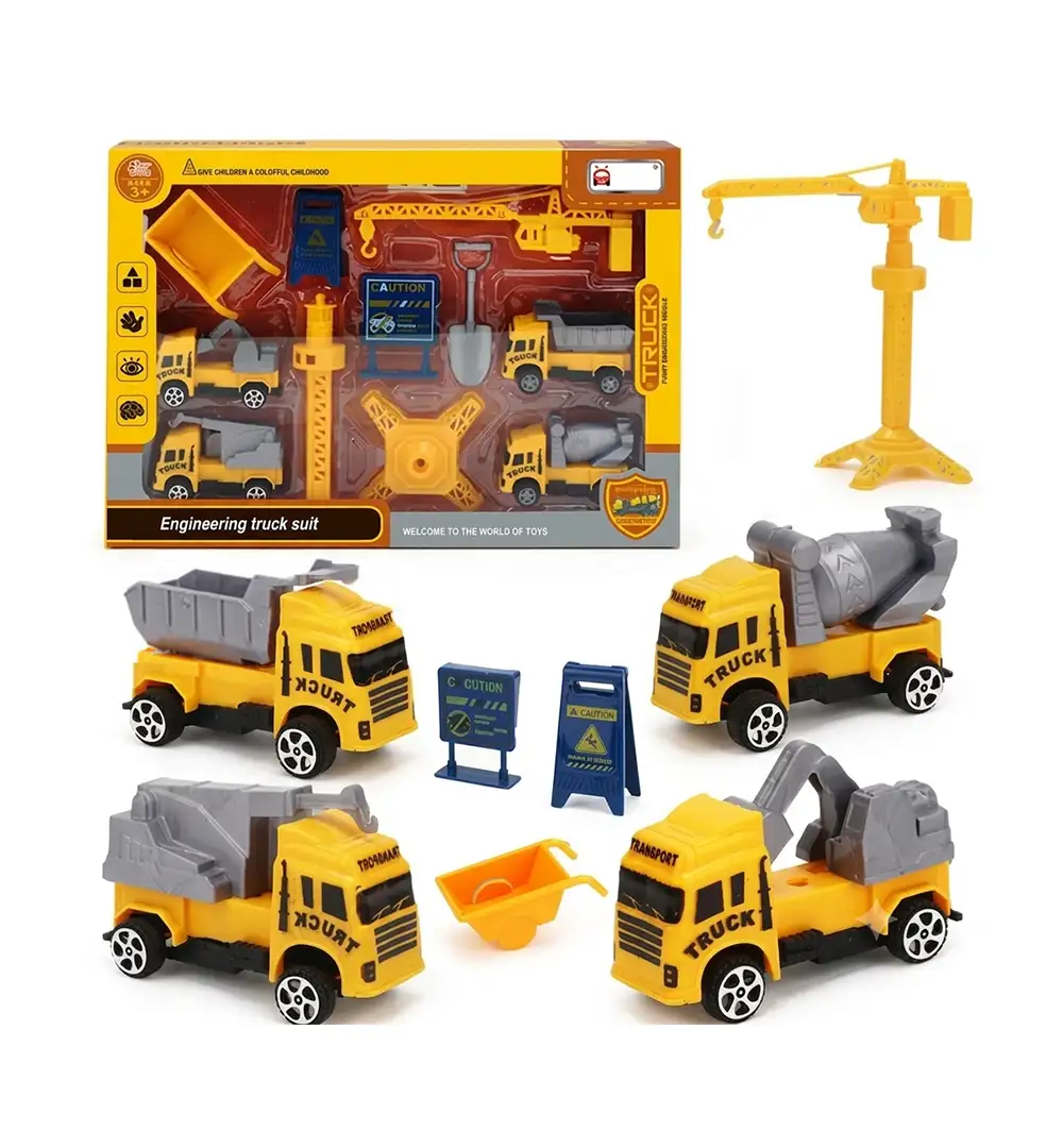 Engineering Truck Suit Construction Vehicle Play Set with Tower Crane 11 Engineering Truck Suit Construction Vehicle Play Set