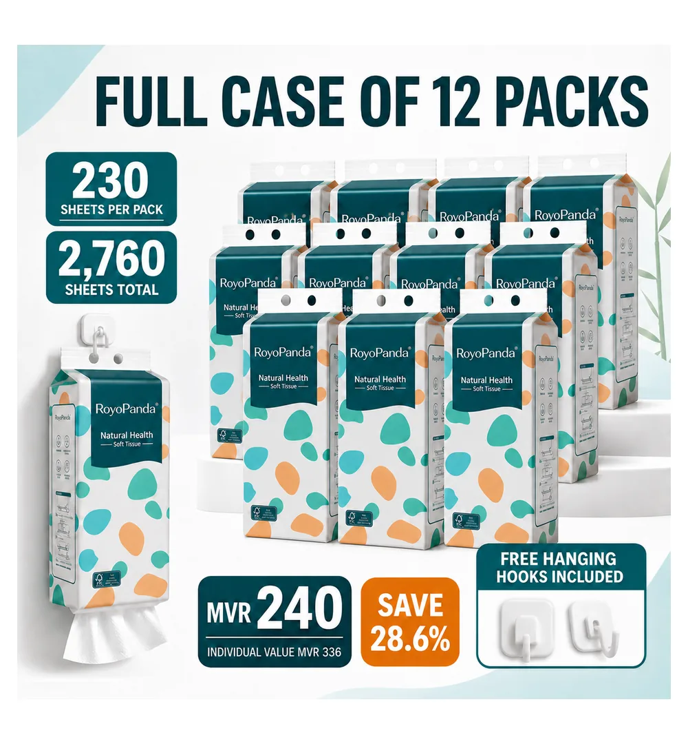 RoyoPanda bamboo facial tissue case with 12 packs, 230 sheets each and 2,760 sheets total