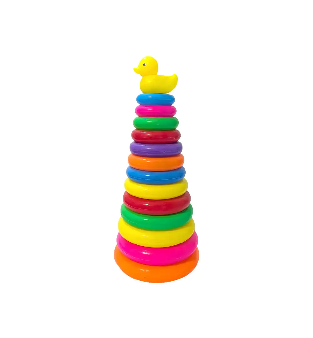 Large Rainbow Stacking Rings Toy with Yellow Duck Topper | Educational Stacking Cone Set for Toddlers 10 Rainbow Stacking Rings Toy