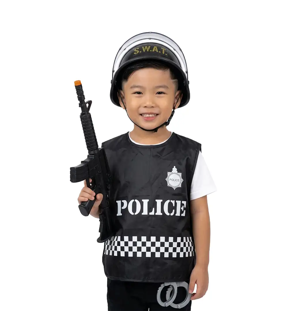 Kids SWAT Police Officer Costume | Tactical Helmet & Rifle Play Set 6 Kids SWAT Police Officer Costume