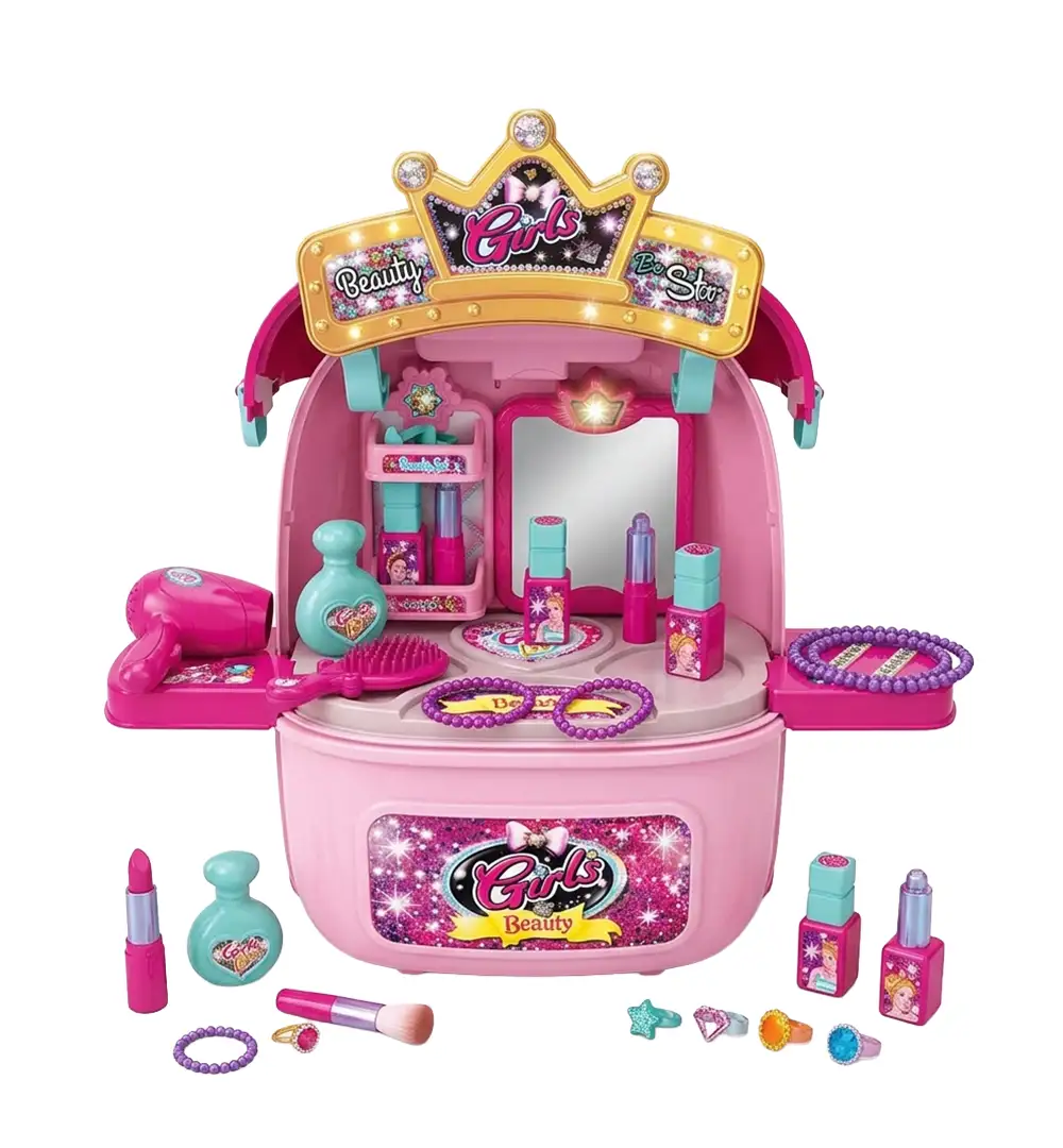 Kids 2-in-1 Princess Beauty Makeup Vanity Set in Trolley Suitcase with Light & Sound Effects 5 Princess Beauty Makeup Vanity Set