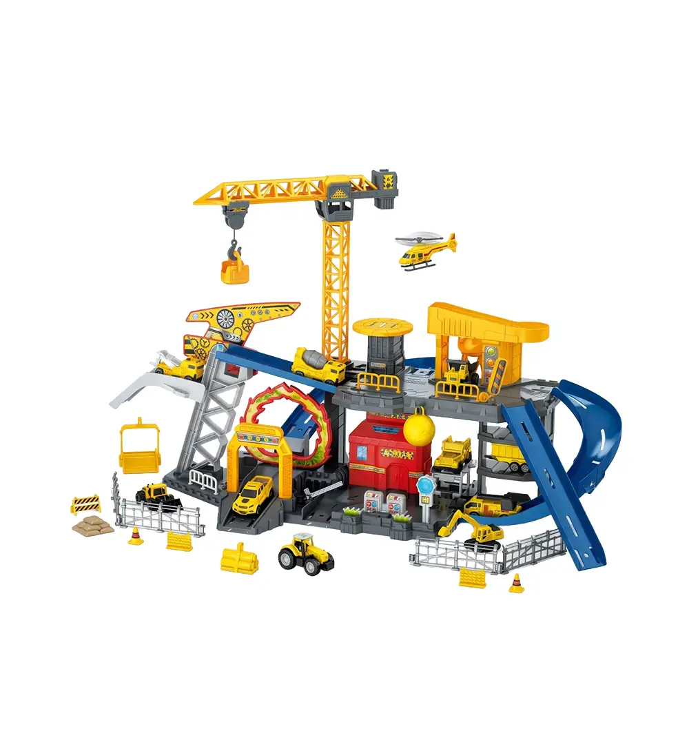 Kids Construction Site Track Playset with Crane, Ramps & Vehicles (Ages 3+) 9 Kids Construction Site Track Playset