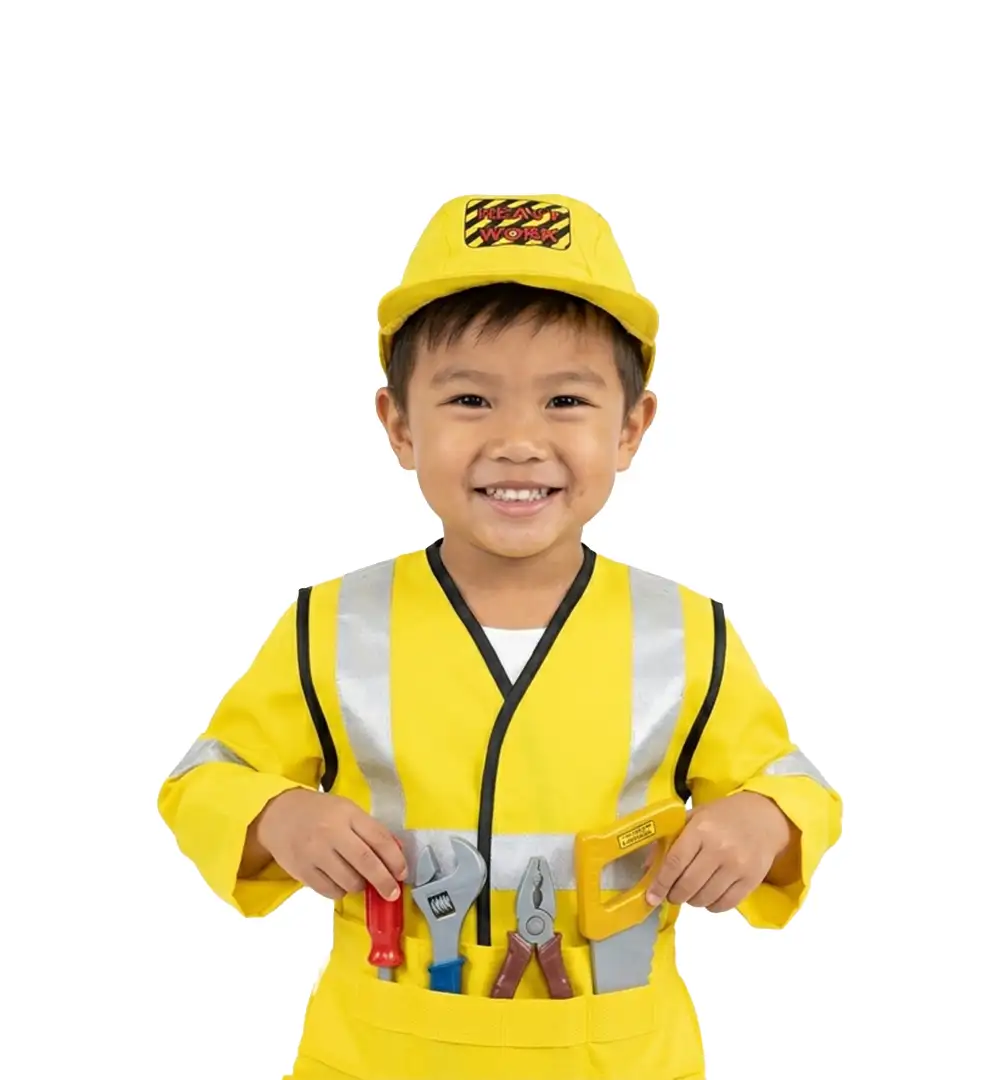 Kids Construction Worker Costume | Builder Dress-Up Set with Tools 6 Kids Construction Worker Costume