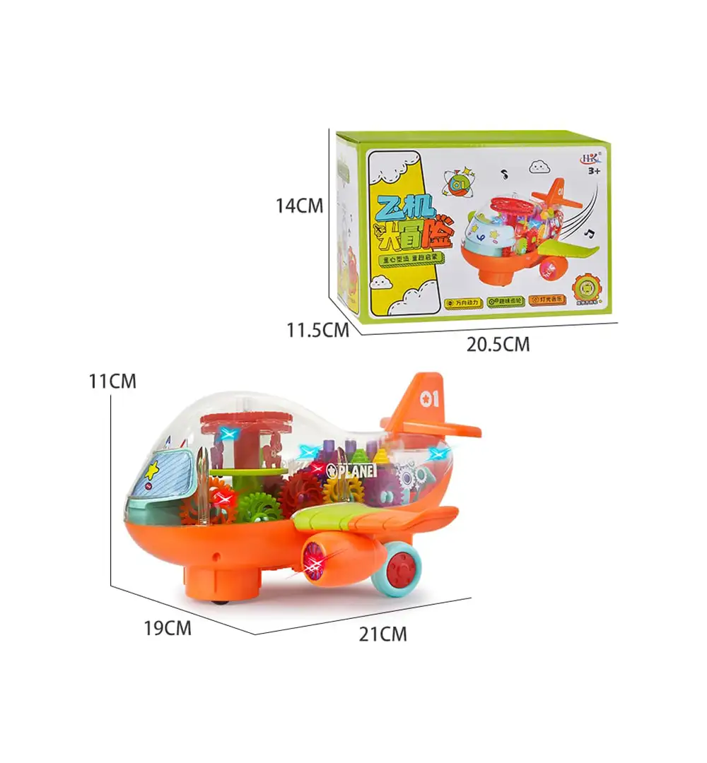 Electric Transparent Gear Airplane Toy with LED Lights & Music – Musical Concept Plane Toy for Kids (Ages 3+) 4 Electric Transparent Gear Airplane Toy