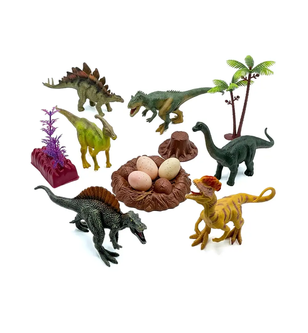 Realistic Dinosaur Figures Toy Set with Eggs, Nest & Trees 4 Realistic Dinosaur Figures Toy Set