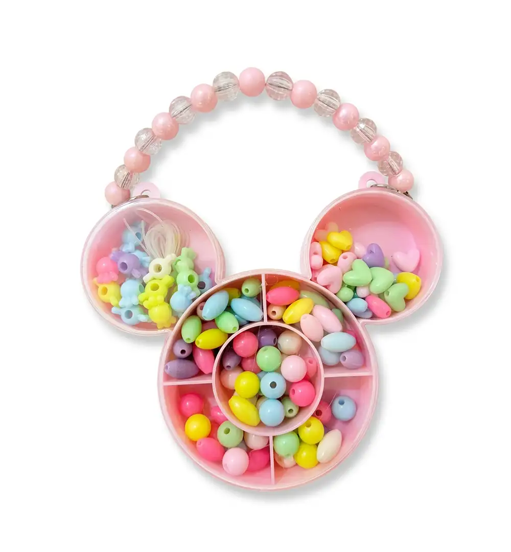 DIY Jewelry Making Bead Kit for Kids – Cartoon Mouse Ear Organizer Case with Assorted Pastel Beads 3 DIY Jewelry Making Bead Kit for Kids