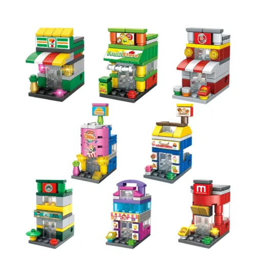 8-in-1 City Street View Building Blocks Set – Mini Store & Shop Construction Toys for Kids (458 Pieces)