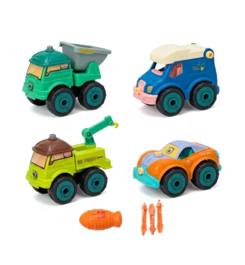 4-Pack DIY Take Apart Vehicle Set with Light-Up Features & Assembly Tools | Educational STEM Toy Cars for Kids