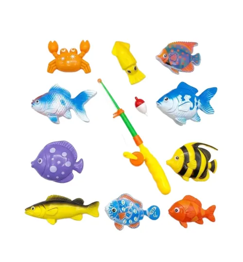 Kids Magnetic Fishing Rod Toy Set with Net & Ocean Creatures - Medium