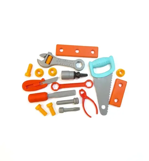 Kids Pretend Play Tool Set with Saw, Wrench & Screws in Storage Tray