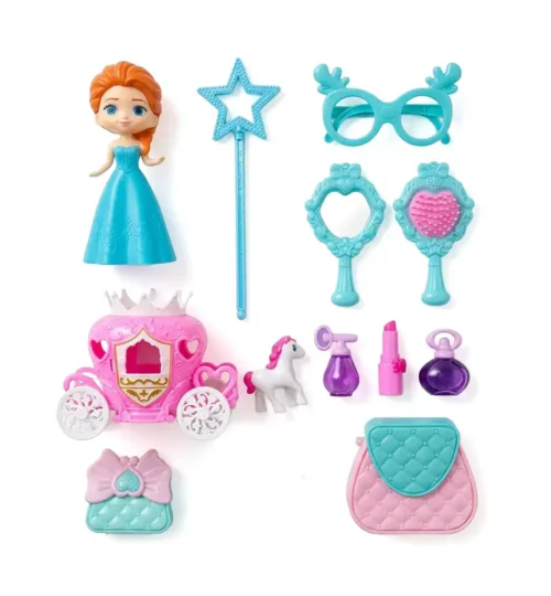 Kids Princess Doll Play Set with Carriage, Magic Wand & Beauty Accessories