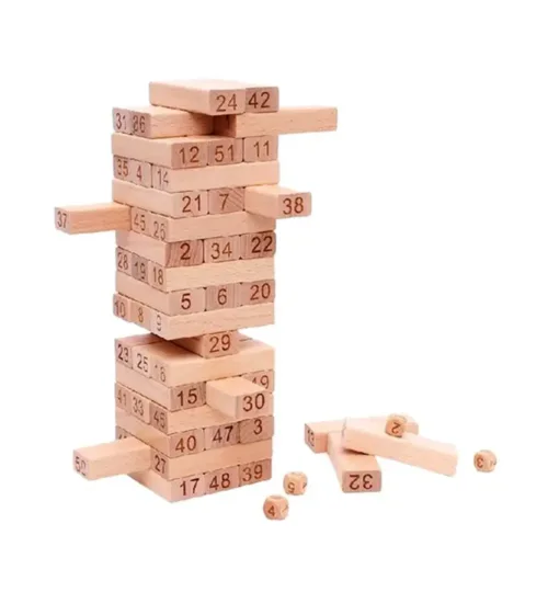 Wooden Stacking Tower Game with Dice for Kids & Family