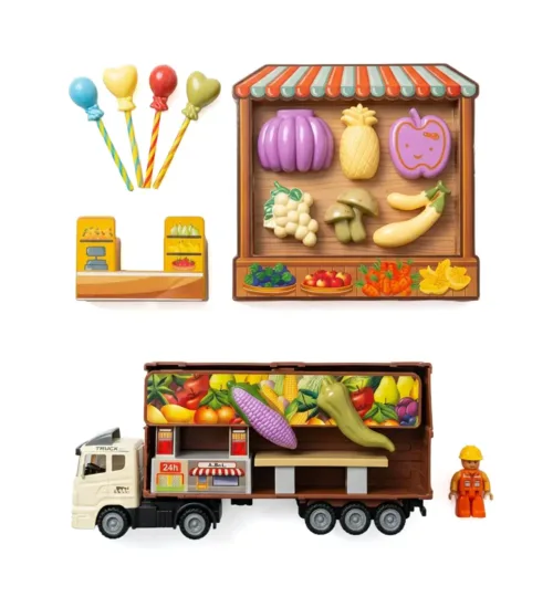 Kids Pretend Play Fruit & Vegetable Market Truck Toy Set