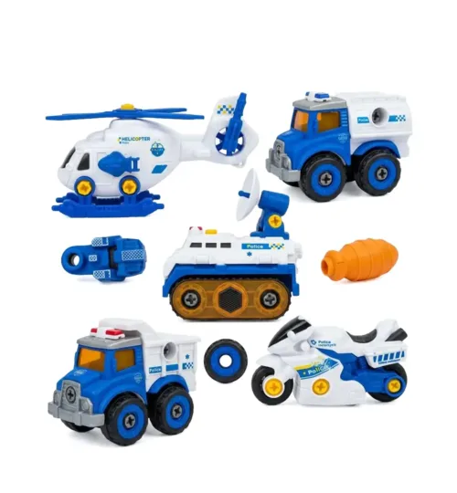5-in-1 Take Apart Police Vehicle to Robot Assembly Building Toy Set