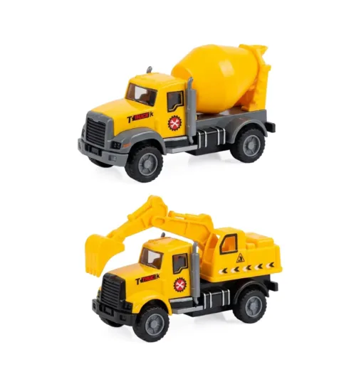 2-Piece Alloy Die-Cast Construction Vehicle Toy Set – Cement Mixer & Excavator