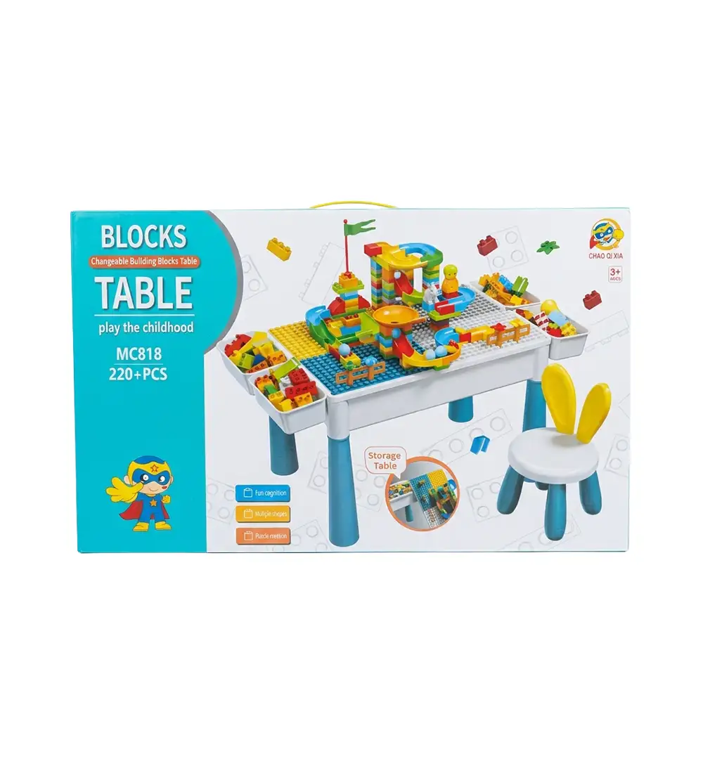 2-in-1 Kids Activity Table with Marble Run & 220+ Building Blocks - Educational Toy Set 5 2-in-1 Kids Activity Table with Marble Run
