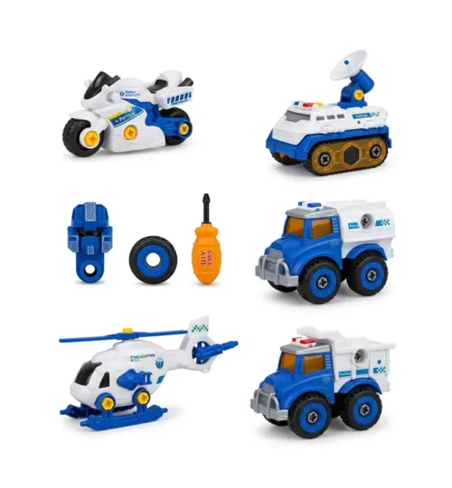 5-in-1 Take Apart Police Vehicle to Robot Assembly Building Toy Set