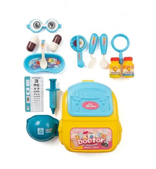 Kids Medical Backpack Doctor Play Set with Syringe, Eye Chart & Accessories