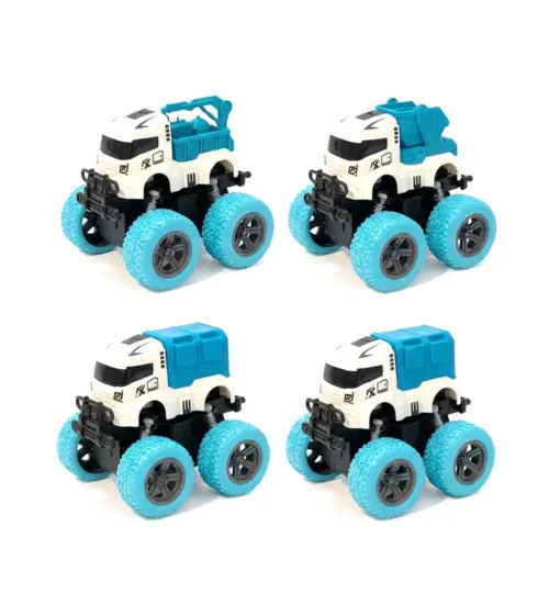 Friction Powered Mini Construction Monster Truck Set for Kids – Off-Road Stunt Vehicles (Pack of 4)