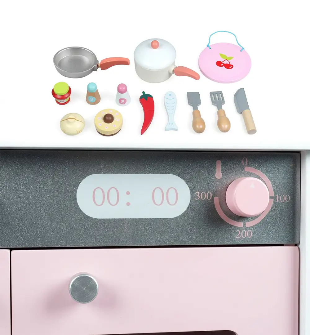 Kids Wooden Kitchen Playset with Accessories & Storage (Model MSN20003) 6 Kids Wooden Kitchen Playset with Accessories