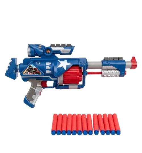 Blaster Shots Superhero Soft Projectile Launcher Toy Gun with 20 Soft Bullets & Infrared Sight (Ages 6+)