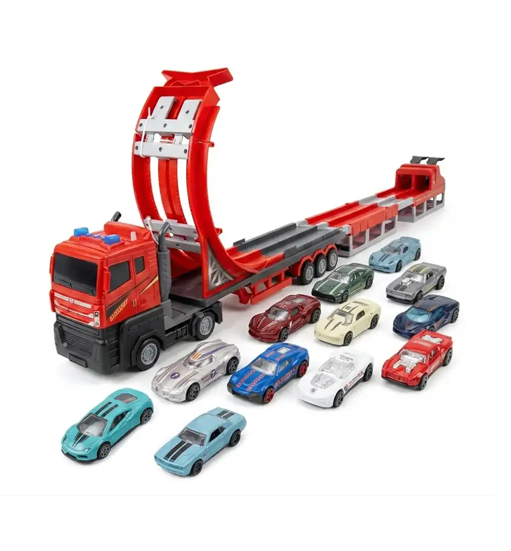 115cm Mega Transport Truck Toy with Built-In Race Track & 12 Mini Racing Cars 9 115cm Mega Transport Truck Toy