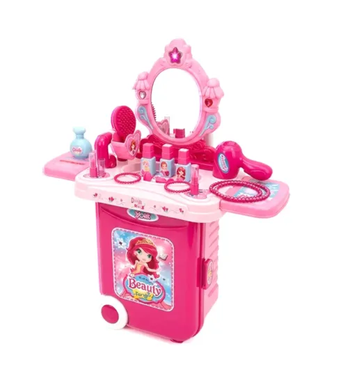 3-in-1 Kids Pretend Play Makeup Beauty Vanity Set – Rolling Luggage Trolley Case with Light, Music & Accessories (Ages 3+)