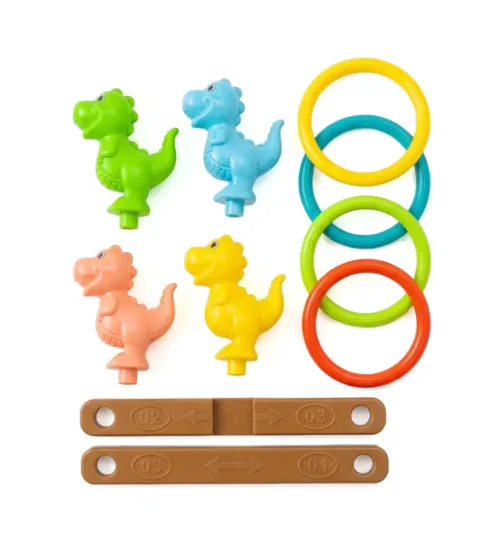 Kids Cartoon Dinosaur Ring Toss Game Set with Base & Colorful Rings