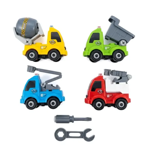 Construction and City Service Truck Toy Set with Tools for Toddlers (Pack of 4)